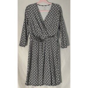 Talbots Dress Surplice Faux Wrap Chain Link MIDI Size Medium NWOT Vacation Work